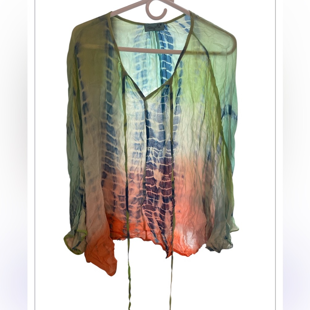 Letarte Tie Dye Multi Color Poncho Like Beach Coverup XS Handmade